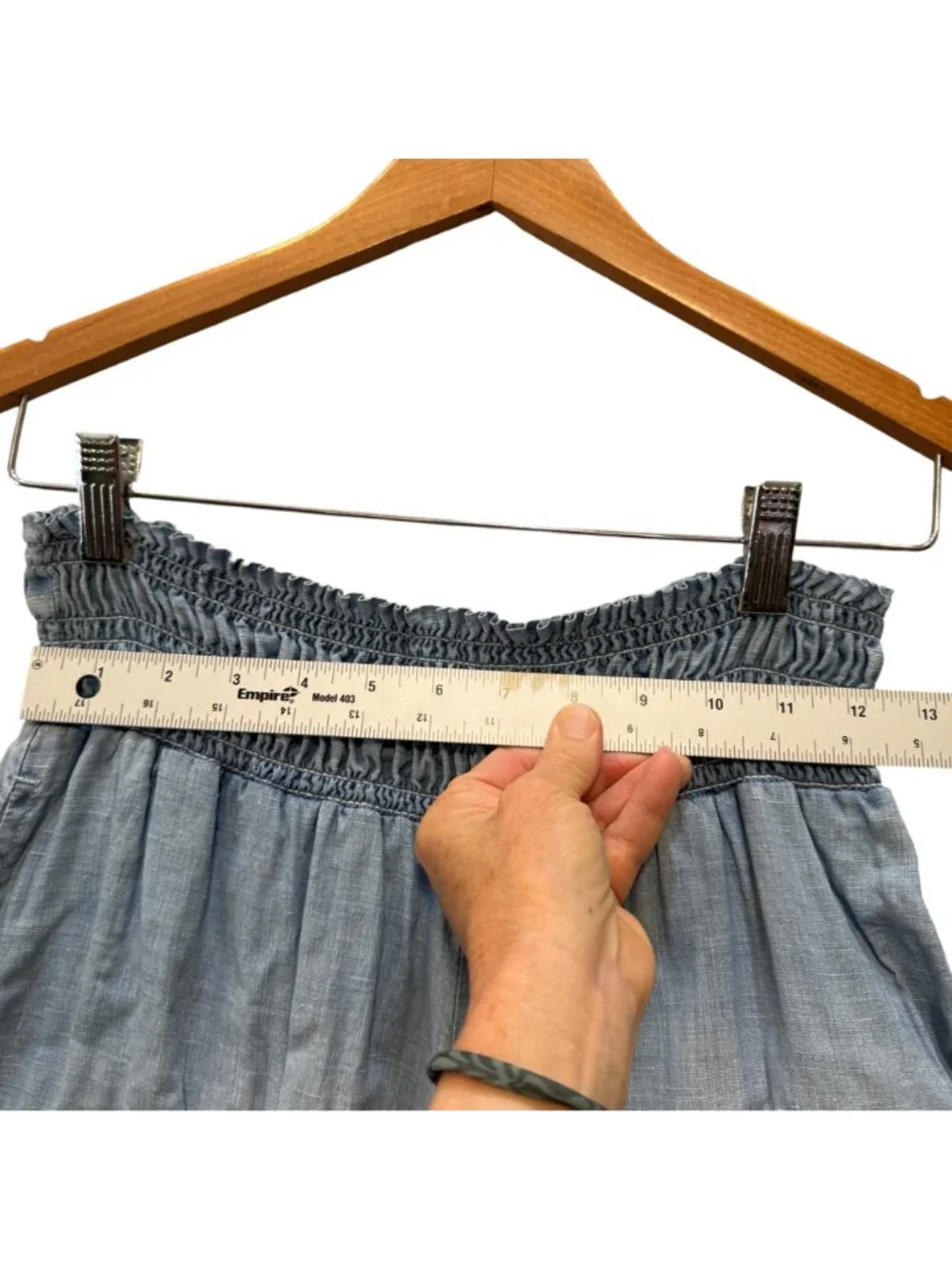 Wide-Leg Linen Women's Pants M Smocked Waist Pull-On Boho Lightly Faded Blue - Picture 7 of 12